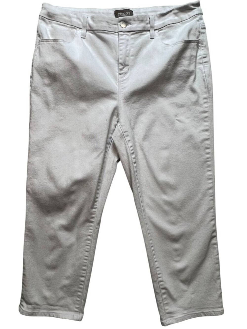 Chico's Women's Cotton Capri Pants Flat Front Size 2 Off-White Solid Pockets